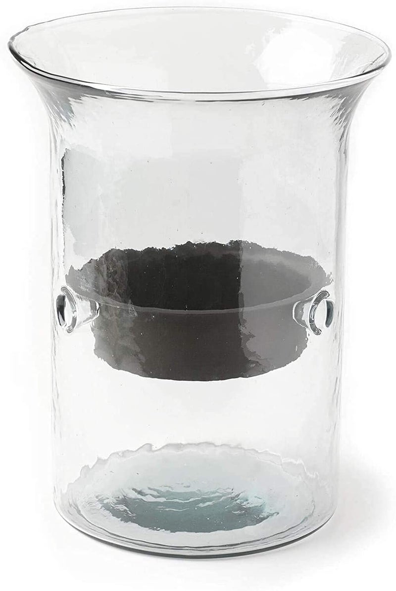 First of a Kind Small Glass Hurricane Pillar Candle Holder with Rustic Metal Insert, Perfect as a Centerpiece - Image 1